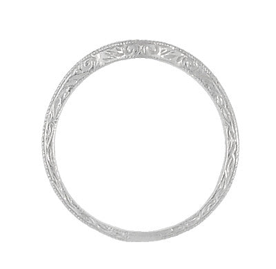 Art Deco Scrolls Engraved Curved Wedding Band in Platinum - Item: WR199P50 - Image: 4