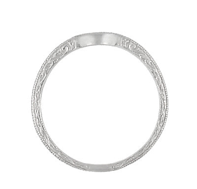 Art Deco Scrolls Engraved Curved Wedding Band in Platinum - Item: WR199P50 - Image: 5