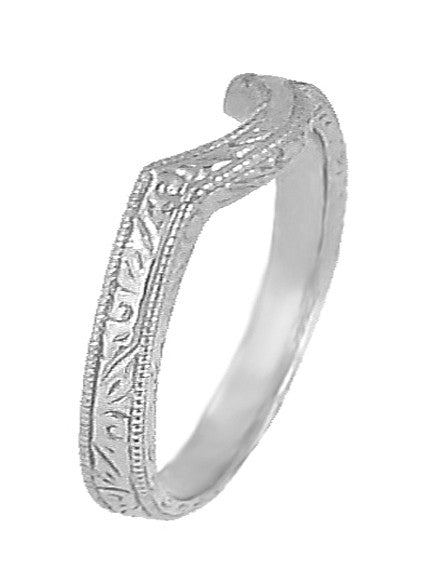 Art Deco Scrolls Engraved Curved Wedding Band in Platinum - Item: WR199P50 - Image: 2