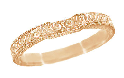 Art Deco Scrolls Contoured Engraved Wedding Band in 14 Karat Rose Gold