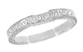 Art Deco Scrolls Contoured Engraved Wedding Band in 14K or 18K White Gold