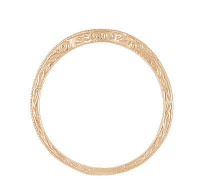 Art Deco 14 Karat Rose Gold Scrolls Engraved Curved Wedding Band - Item: WR199R50 - Image: 4