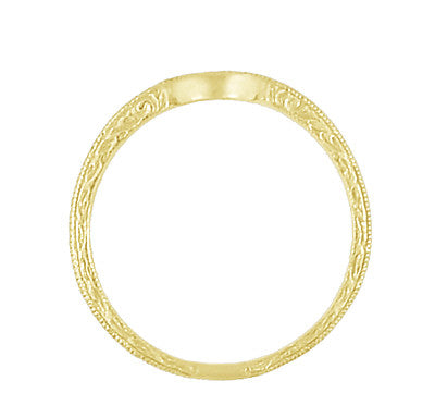 Art Deco Yellow Gold Vintage Engraved Scrolls Curved Wedding Band - Item: WR199Y50K14 - Image: 5