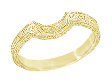 Art Deco Yellow Gold Vintage Engraved Scrolls Curved Wedding Band