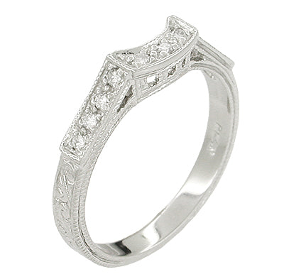 Art Deco Platinum Filigree Carved Coordinating Diamond Wedding Ring
