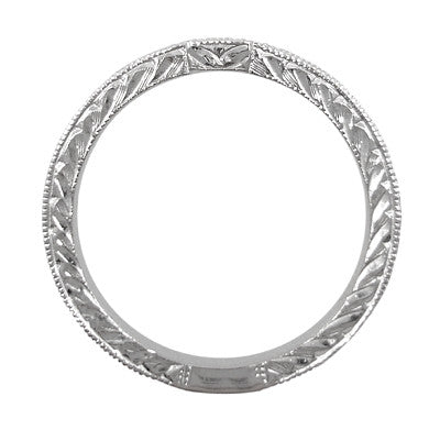 Art Deco Diamond Engraved Companion Wedding Ring in 18 Karat White Gold - Item: WR283W1 - Image: 3