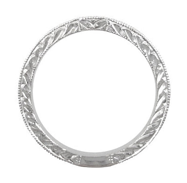 Art Deco 18 Karat White Gold Notched Engraved Diamond Wedding Ring - alternate view