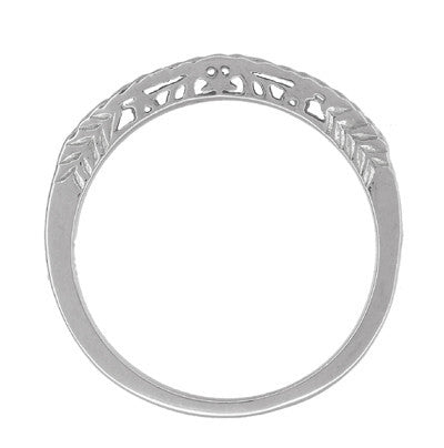 Art Deco Crown of Leaves Curved Filigree Carved Wedding Band in White Gold - 14K or 18K - Item: WR299W141 - Image: 3