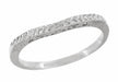 Art Deco Crown of Leaves Curved Filigree Carved Wedding Band in White Gold - 14K or 18K