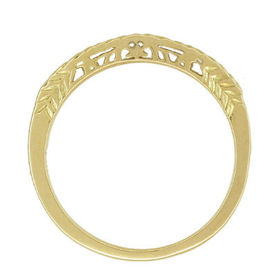 Art Deco Yellow Gold Crown of Leaves Filigree Curved Engraved Wedding Band - 14 or 18 Karat Gold - Item: WR299Y141 - Image: 3