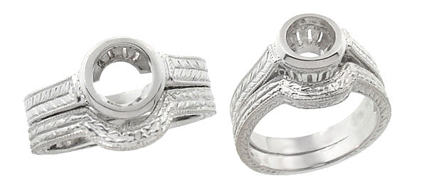 Art Deco Engraved Wheat Curved Wedding Ring in Platinum - Item: WR306P - Image: 4