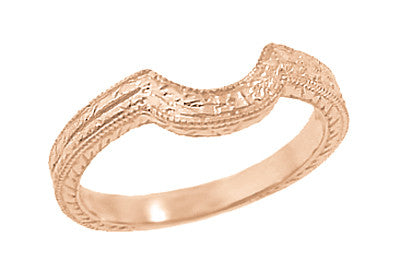 Art Deco Classic Wheat Engraved Contoured Wedding Ring in 14K Rose Gold