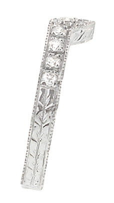 Art Deco Diamond Curved Engraved Wheat Wedding Ring in 18 Karat White Gold - Item: WR306WD - Image: 2