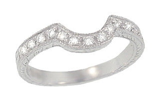 Art Deco Diamond Curved Engraved Wheat Wedding Ring in 18 Karat White Gold