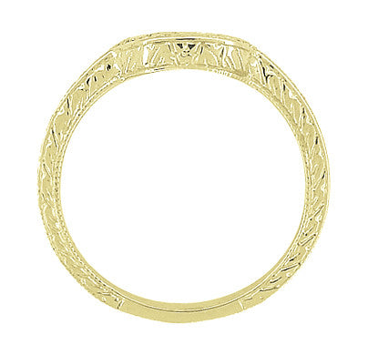 Art Deco Engraved Wheat Coordinating Curved Wedding Ring | 14K or 18K Yellow Gold - Item: WR306Y14 - Image: 3