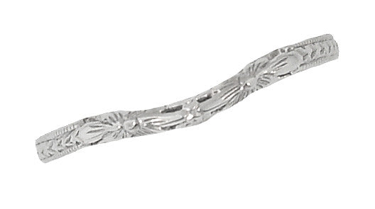 Art Deco Flowers and Wheat Engraved Filigree Wedding Band in Platinum - Item: WR356P - Image: 3