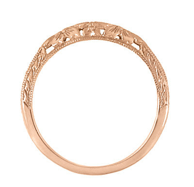 Art Deco Flowers and Wheat Carved Contoured Filigree Wedding Band in 14 Karat Rose Gold - Item: WR356R - Image: 4