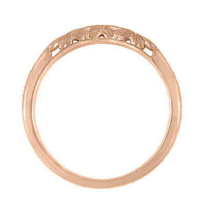 Art Deco Flowers and Wheat Carved Contoured Filigree Wedding Band in 14 Karat Rose Gold - Item: WR356R - Image: 5