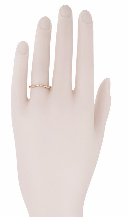 Art Deco Flowers and Wheat Carved Contoured Filigree Wedding Band in 14 Karat Rose Gold - Item: WR356R - Image: 6