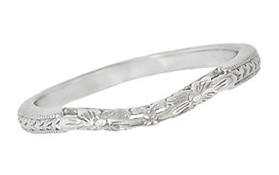 Art Deco Flowers and Wheat Engraved Filigree Wedding Band in 18 Karat White Gold - Item: WR356W - Image: 2