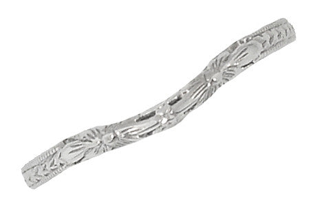 Flowers and Wheat Engraved Filigree Art Deco Wedding Band in 14K White Gold - Item: WR356W14 - Image: 5