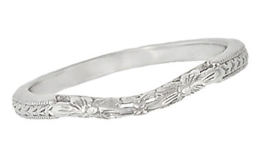 Flowers and Wheat Engraved Filigree Art Deco Wedding Band in 14K White Gold - alternate view