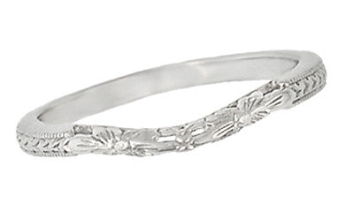 Flowers and Wheat Engraved Filigree Art Deco Wedding Band in 14K White Gold - Item: WR356W14 - Image: 2