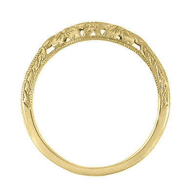Art Deco Flowers & Wheat Engraved Filigree Wedding Band in 14K or 18K Yellow Gold - Item: WR356Y14 - Image: 4