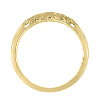 Art Deco Flowers & Wheat Engraved Filigree Wedding Band in 14K or 18K Yellow Gold - Item: WR356Y14 - Image: 5