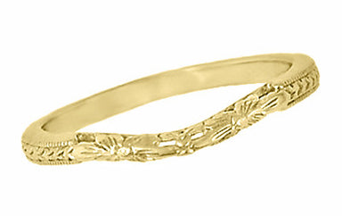 Art Deco Flowers & Wheat Engraved Filigree Wedding Band in 14K or 18K Yellow Gold - alternate view