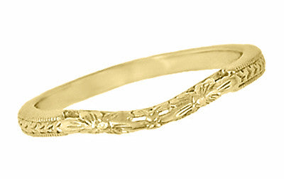 Art Deco Flowers & Wheat Engraved Filigree Wedding Band in 14K or 18K Yellow Gold - Item: WR356Y14 - Image: 2