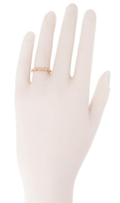 14 Karat Rose Gold Mid Century Retro Modern Filigree Diamond Wedding Ring - Item: WR380R - Image: 3