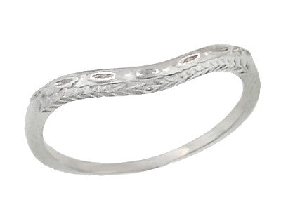 Art Deco Olive Leaves and Wheat Carved Curved Platinum Wedding Band