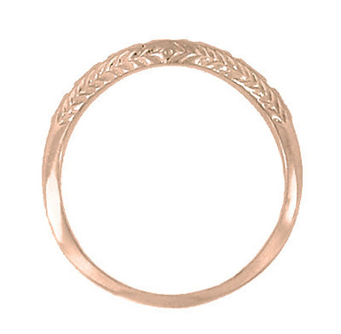 Art Deco Olive Leaves and Wheat Engraved Curved Wedding Band in 14 Karat Rose ( Pink ) Gold - alternate view