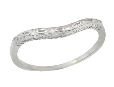 Art Deco Olive Leaves and Wheat Curved Engraved Wedding Band in Sterling Silver