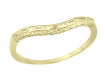 Art Deco Olive Leaves and Carved Wheat Engraved Curved Wedding Band in 14 Karat Yellow Gold