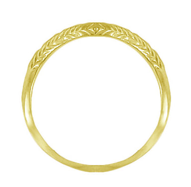 Art Deco Olive Leaves and Engraved Wheat Curved Wedding Band in 14 Karat Yellow Gold - alternate view