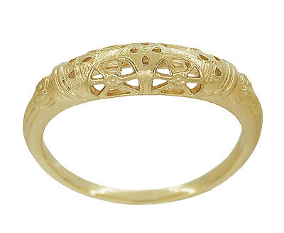 Art Deco 14 Karat Yellow Gold Floral Filigree Dome Wedding Ring - Item: WR428Y - Image: 2