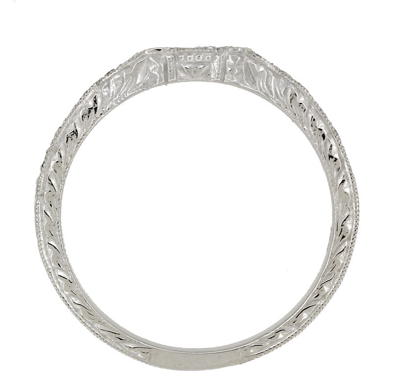 Art Deco Loving Hearts Contoured Vintage Engraved Wheat Diamond Wedding Ring in Platinum - Item: WR459P - Image: 5