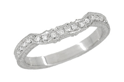 Art Deco Loving Hearts Contoured Vintage Engraved Wheat Diamond Wedding Ring in Platinum