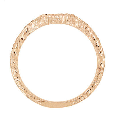 Art Deco Antique Style Loving Hearts Contoured Engraved Wheat Diamond Wedding Ring in 14 Karat Rose ( Pink ) Gold - Item: WR459R - Image: 5
