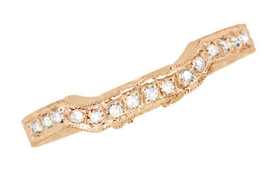 Art Deco Antique Style Loving Hearts Contoured Engraved Wheat Diamond Wedding Ring in 14 Karat Rose ( Pink ) Gold - alternate view