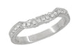 Art Deco Loving Hearts Contoured Antique Carved Wheat Diamond Wedding Ring in White Gold