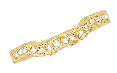 Yellow Gold Antique Style Loving Hearts Contoured Engraved Wheat Diamond Art Deco Wedding Ring - alternate view