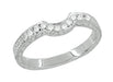 Royal Crown Curved Diamond Engraved Wedding Band in 14K or 18K White Gold