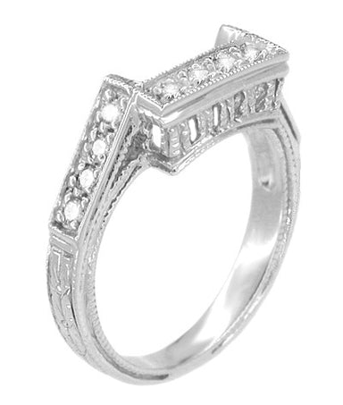 Art Deco Castle Filigree Diamond Companion Wedding Ring in Platinum
