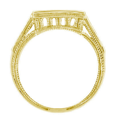 Art Deco Diamond Filigree Contoured Linear Wedding Ring in 18 Karat Yellow Gold - alternate view
