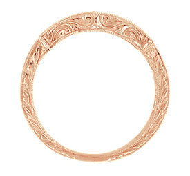 Art Deco Scrolls Engraved Diamond Wedding Ring in 14 Karat Rose Gold ( Pink Gold ) - alternate view