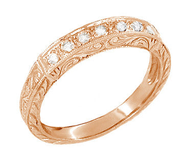 Rose Gold Art Deco Hand Carved Scrolls Antique Diamond Wedding Ring  with Milgrain Edges Circa 1920s  - WR628R