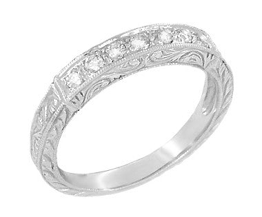 Engraved Scrolls Art Deco Vintage Diamond Wedding Ring in White Gold - 14K or 18K - 1920s Design - WR628W